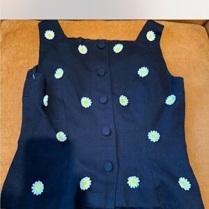 Black Sleeveless Top with Daisy Embroidery